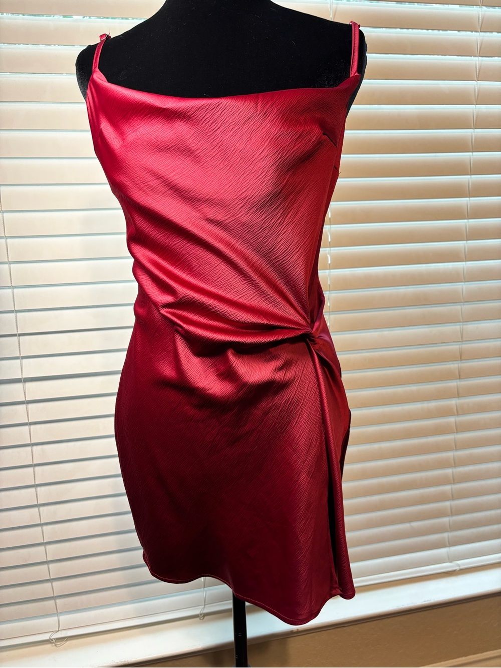 NWT GLAM Cowl Neck Satin Mini Slip Dress Wine Red M